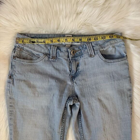 Vtg Mudd Jeans Size 7 Super Low Rise Flare Light Wash Denim Y2K Decorati… - Picture 5 of 9